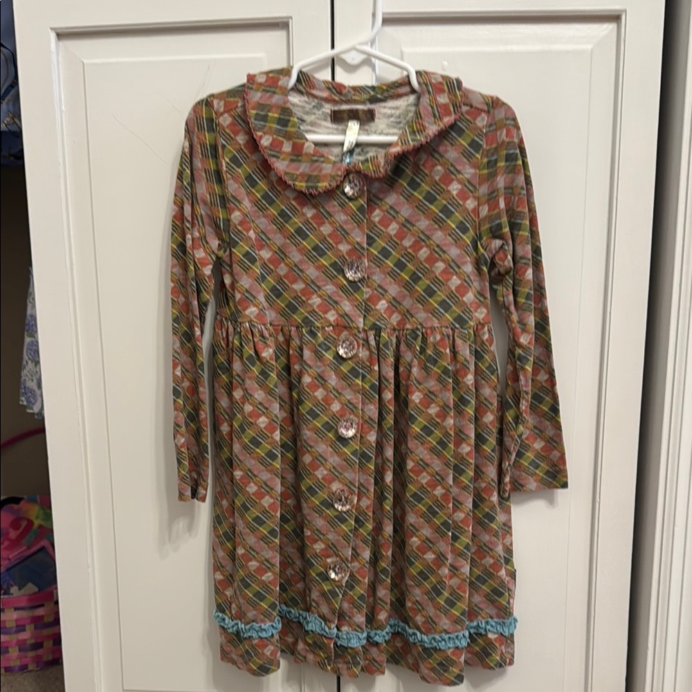 Matilda Jane Green and Pink Pleated Dress with Peter Pan Collar
